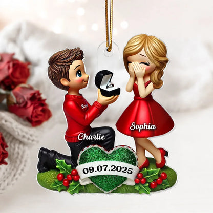 Marriage Proposal 3D Effect Ornament for Couples, Personalized Newly Engaged Gift, "She Said Yes!" Ornament