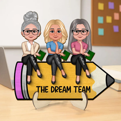 Doll Teacher Best Friends Colleagues Sitting On Pencil Personalized 2-Layer Wooden Plaque, Back To School Gift, Teacher Appreciation Gift, Classroom Decor