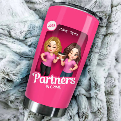 Besties Partner In Crime Pink 3D Effect Action Figure Personalized Tumbler