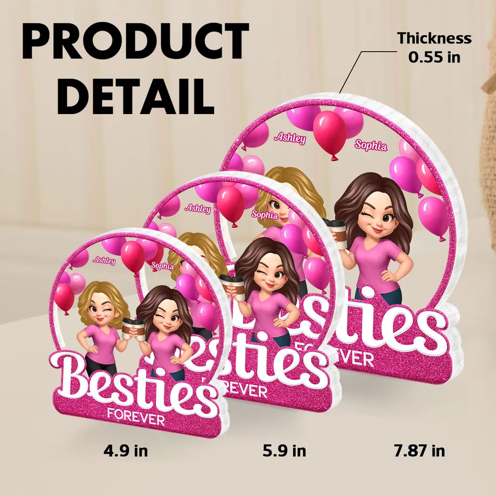 Besties Sisters Partners In Crime Pink Balloons Personalized Acrylic Block