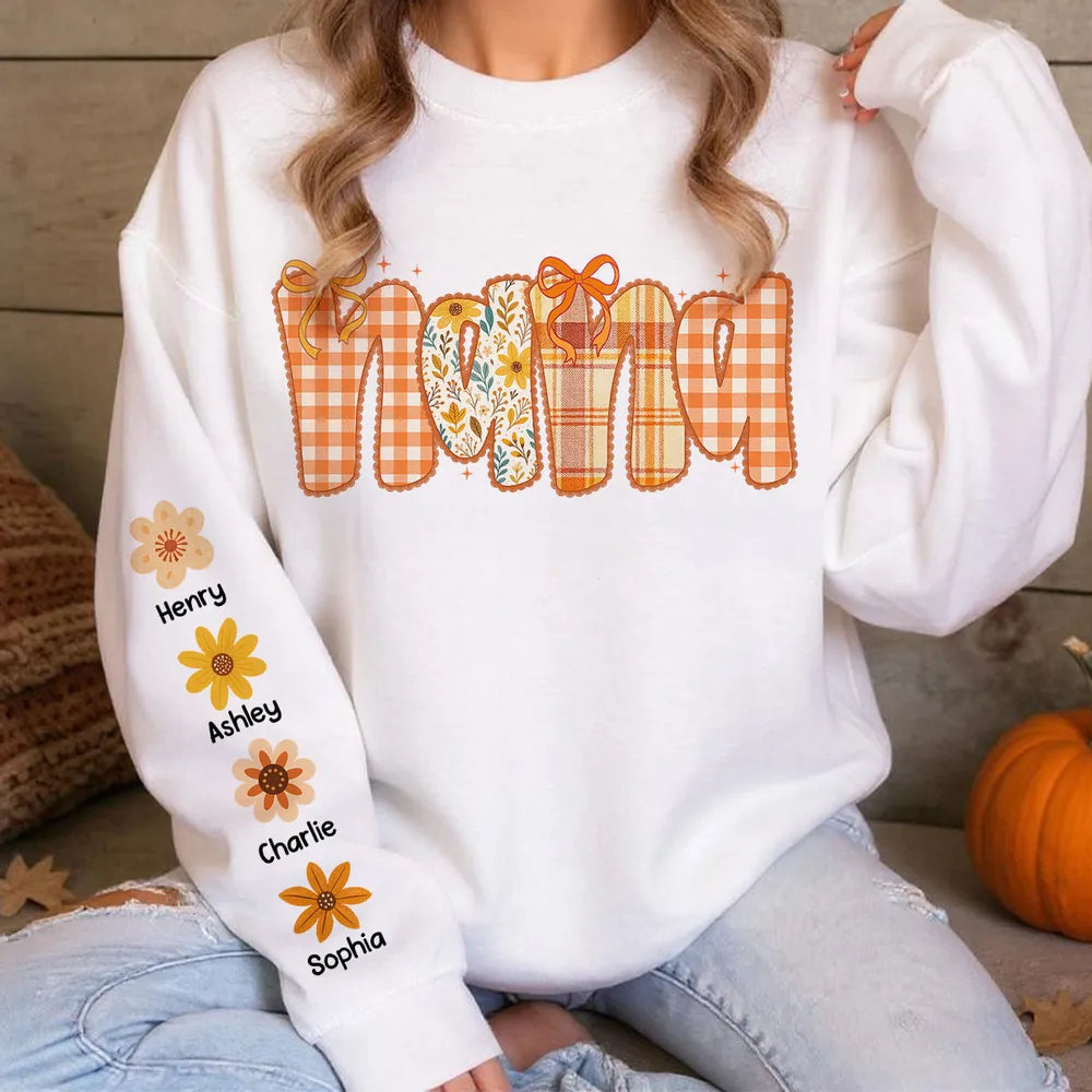 Preppy Retro Floral Fall Personalized Sweatshirt for Mom & Grandma – Fall Cozy Gift