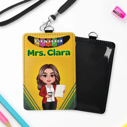 Crayon Box Themed Teacher Name Personalized ID Badge Holder, Back To School Gift