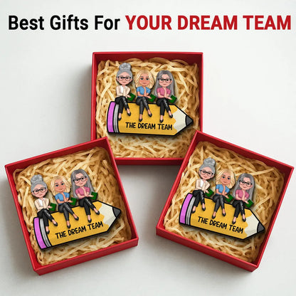 Doll Teacher Best Friends Colleagues Sitting On Pencil Personalized 2-Layer Wooden Plaque, Back To School Gift, Teacher Appreciation Gift, Classroom Decor