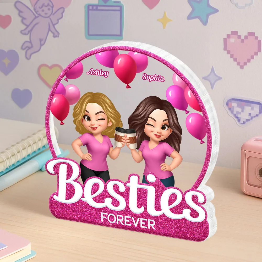 Besties Sisters Partners In Crime Pink Balloons Personalized Acrylic Block