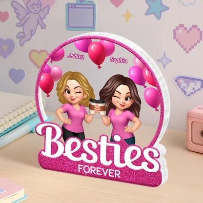 Besties Sisters Partners In Crime Pink Balloons Personalized Acrylic Block