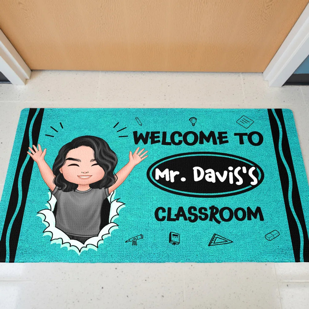 Welcome To My Class Happy Teacher Crayon Theme Personalized Doormat, Classroom Decor
