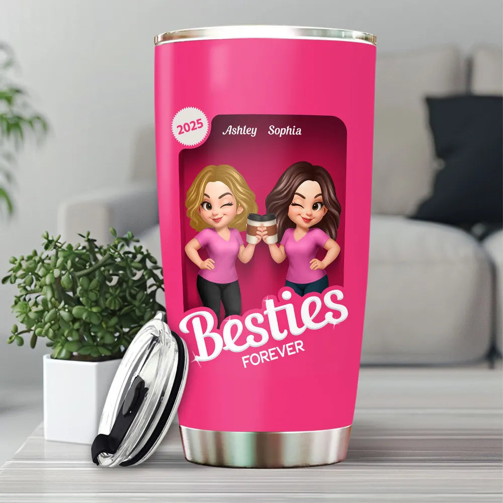 Besties Partner In Crime Pink 3D Effect Action Figure Personalized Tumbler
