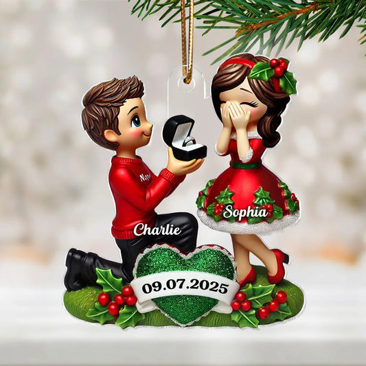 Marriage Proposal 3D Effect Ornament for Couples, Personalized Newly Engaged Gift, "She Said Yes!" Ornament