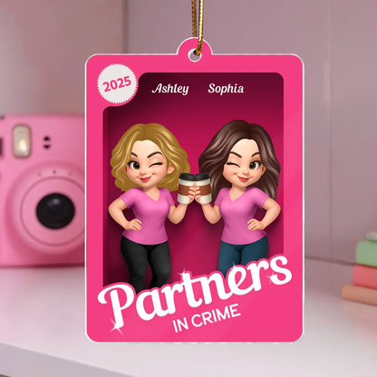 Besties Sisters 3D Effect Pink Toy Box Personalized Acrylic Ornament, Gift for Besties, Best Friends
