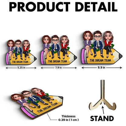 Doll Teacher Best Friends Colleagues Sitting On Pencil Personalized 2-Layer Wooden Plaque, Back To School Gift, Teacher Appreciation Gift, Classroom Decor