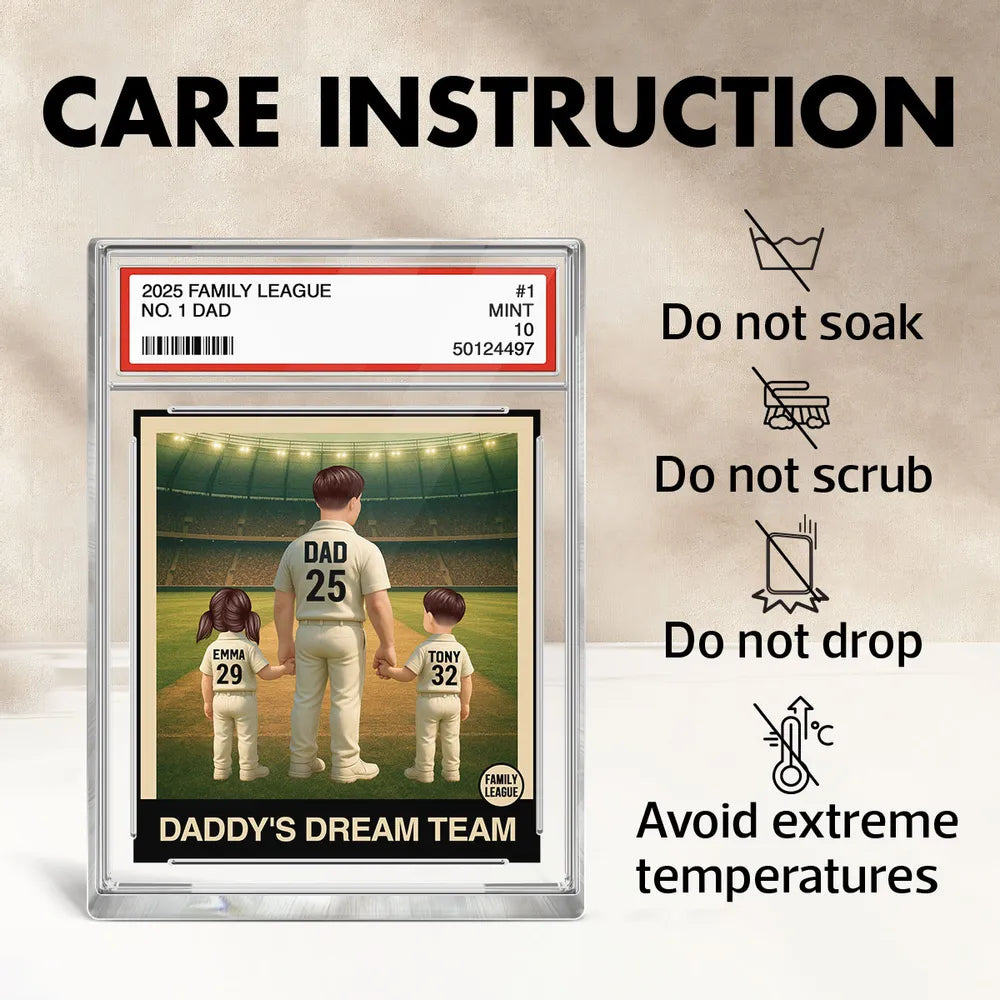 Cricket No. 1 Dad Man & Kids Trading Card Style Personalised Acrylic Block Plaque
