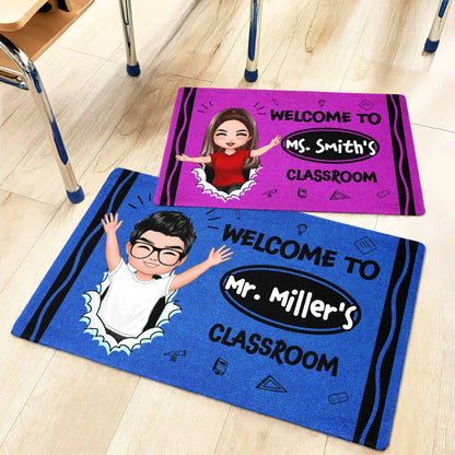Welcome To My Class Happy Teacher Crayon Theme Personalized Doormat, Classroom Decor