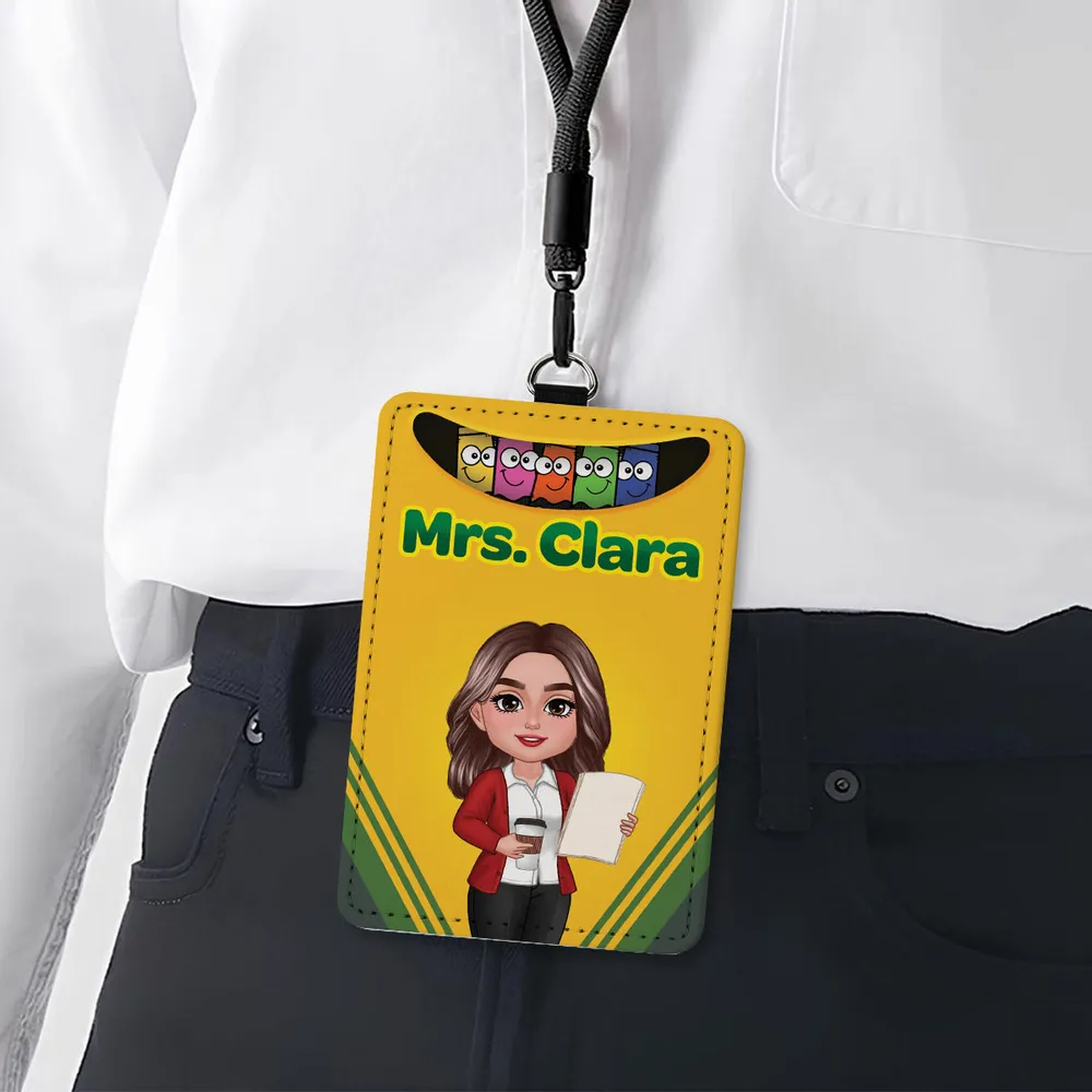 Crayon Box Themed Teacher Name Personalized ID Badge Holder, Back To School Gift