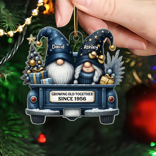 Gnome Couple Growing Old Together Personalized Acrylic Christmas Ornament, Gift for Couple, Christmas Keepsake
