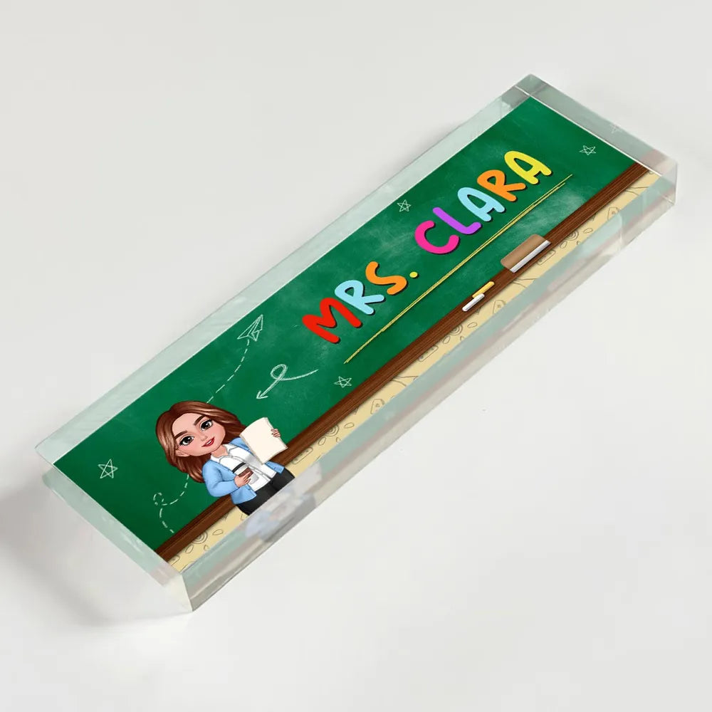 Teacher Green Board Pattern Personalized Acrylic Desk Name Plate, Back To School Gift For Teacher