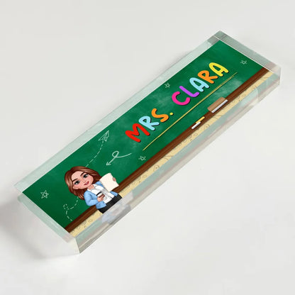 Teacher Green Board Pattern Personalized Acrylic Desk Name Plate, Back To School Gift For Teacher