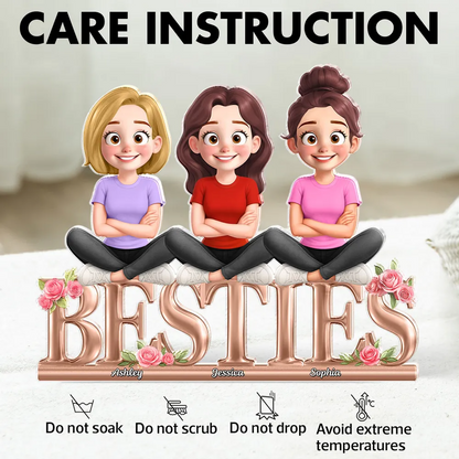Besties Sisters Sitting On Text 3D Effect Personalized Acrylic Block Plaque