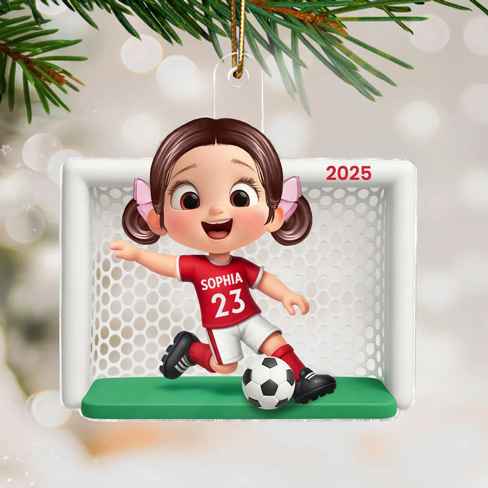 Boy Girl Soccer Player Personalized 3D Effect Acrylic Ornament, Christmas Gift