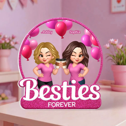 Besties Sisters Partners In Crime Pink Balloons Personalized Acrylic Block