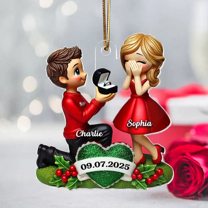 Marriage Proposal 3D Effect Ornament for Couples, Personalized Newly Engaged Gift, "She Said Yes!" Ornament