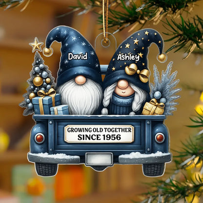 Gnome Couple Growing Old Together Personalized Acrylic Christmas Ornament, Gift for Couple, Christmas Keepsake