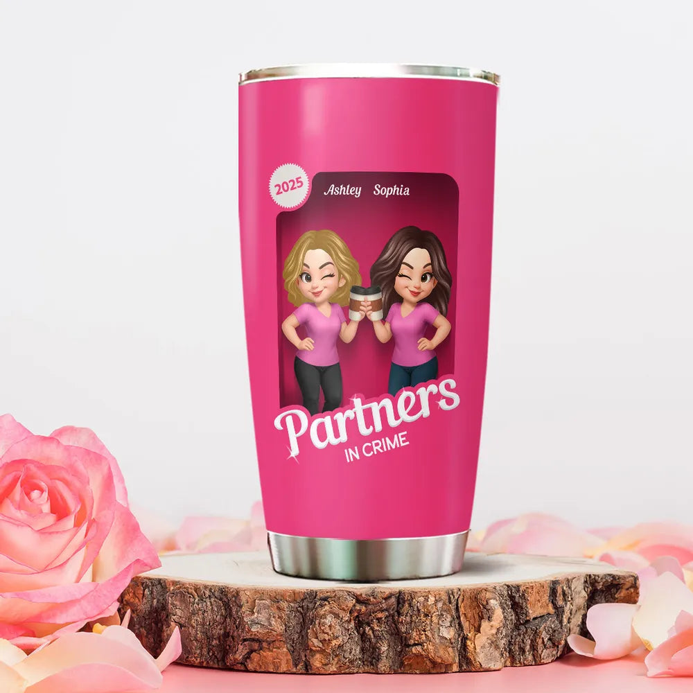 Besties Partner In Crime Pink 3D Effect Action Figure Personalized Tumbler