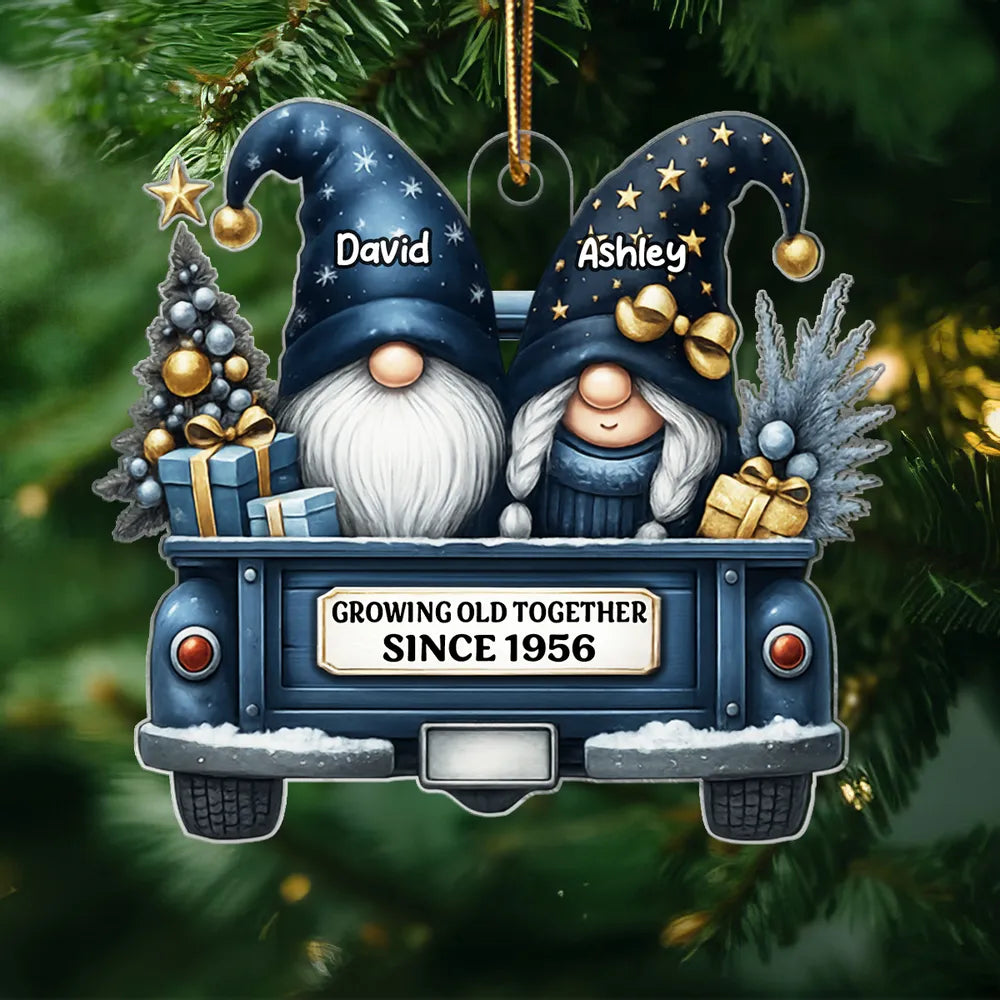 Gnome Couple Growing Old Together Personalized Acrylic Christmas Ornament, Gift for Couple, Christmas Keepsake