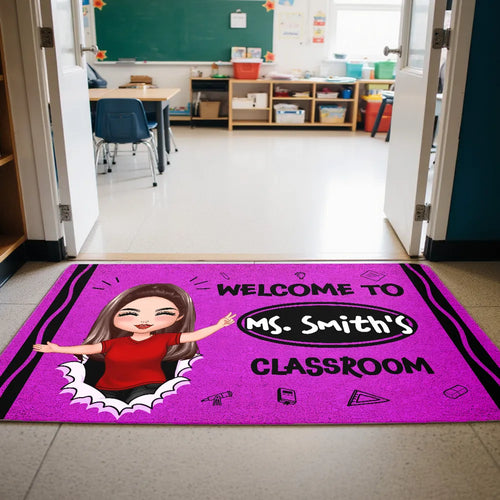 Welcome To My Class Happy Teacher Crayon Theme Personalized Doormat, Classroom Decor