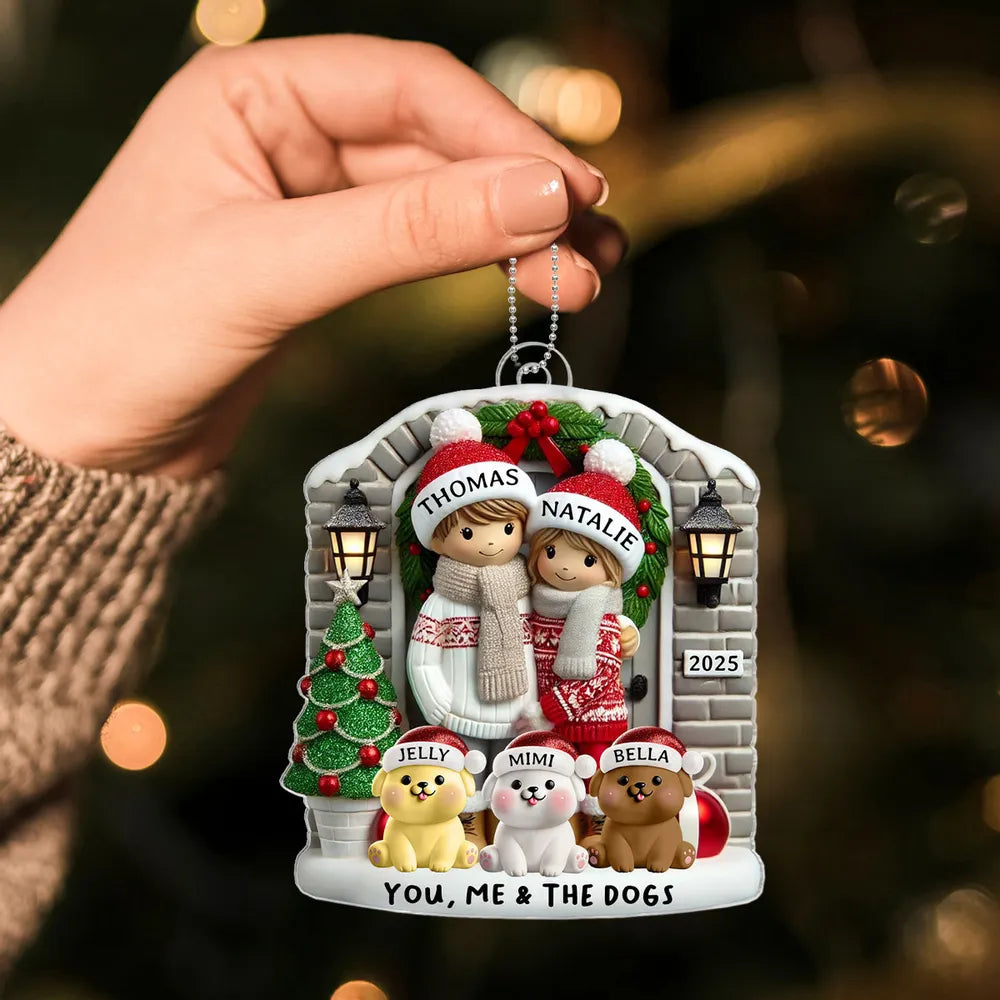 Personalized Farmhouse Couple Christmas Ornament with Optional Pet Dog Cat, Christmas Gift for Him, Gift for Her