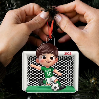 Boy Girl Soccer Player Personalized 3D Effect Acrylic Ornament, Christmas Gift