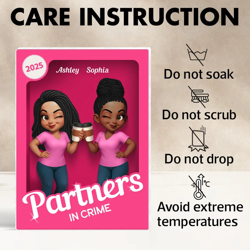 Besties Forever Pink 3D Effect Action Figure Personalized Acrylic Block, Meaningful Gift For Best Friend