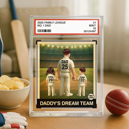Cricket No. 1 Dad Man & Kids Trading Card Style Personalised Acrylic Block Plaque