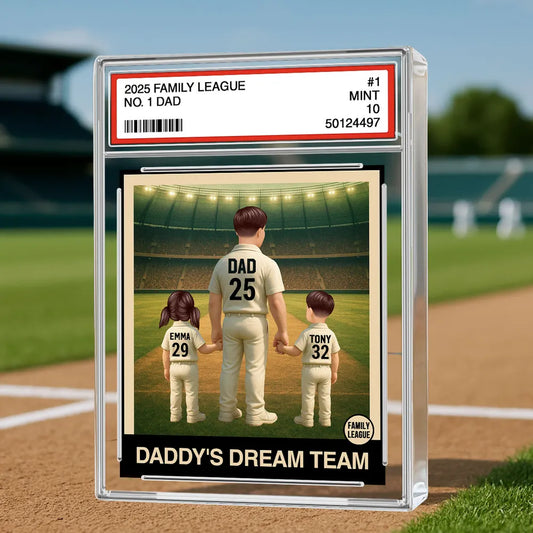 Cricket No. 1 Dad Man & Kids Trading Card Style Personalised Acrylic Block Plaque