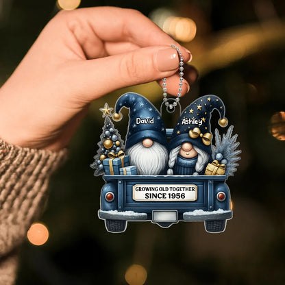 Gnome Couple Growing Old Together Personalized Acrylic Christmas Ornament, Gift for Couple, Christmas Keepsake