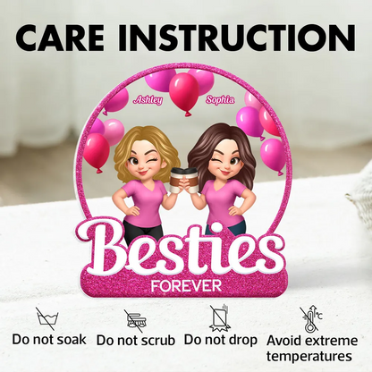 Besties Sisters Partners In Crime Pink Balloons Personalized Acrylic Block