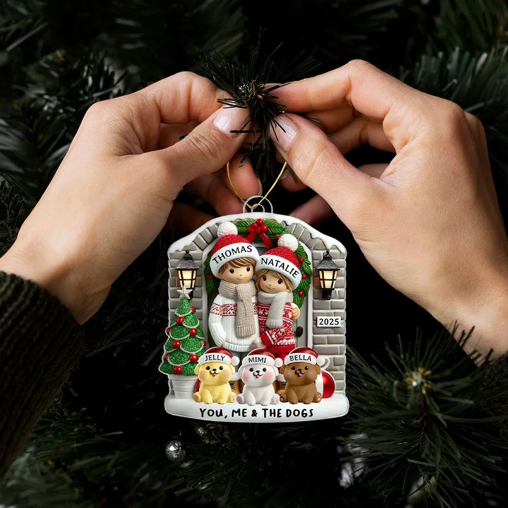 Personalized Farmhouse Couple Christmas Ornament with Optional Pet Dog Cat, Christmas Gift for Him, Gift for Her