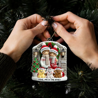 Personalized Farmhouse Couple Christmas Ornament with Optional Pet Dog Cat, Christmas Gift for Him, Gift for Her