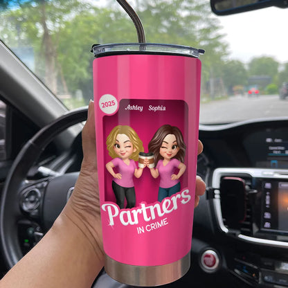 Besties Partner In Crime Pink 3D Effect Action Figure Personalized Tumbler
