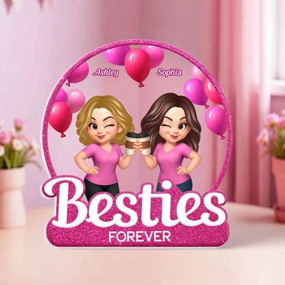 Besties Sisters Partners In Crime Pink Balloons Personalized Acrylic Block