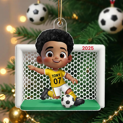 Boy Girl Soccer Player Personalized 3D Effect Acrylic Ornament, Christmas Gift