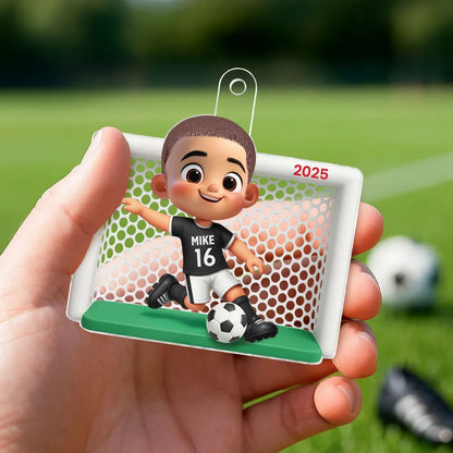 Boy Girl Soccer Player Personalized 3D Effect Acrylic Ornament, Christmas Gift