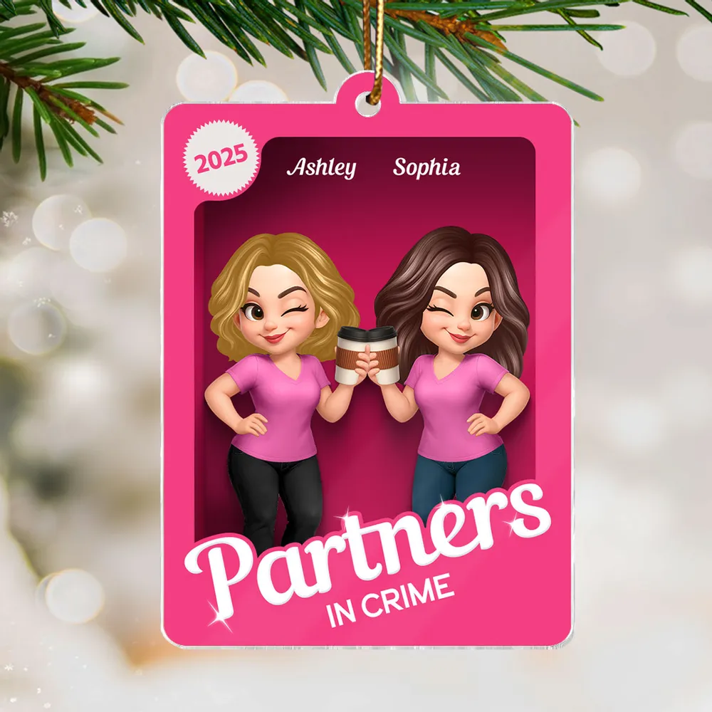 Besties Sisters 3D Effect Pink Toy Box Personalized Acrylic Ornament, Gift for Besties, Best Friends