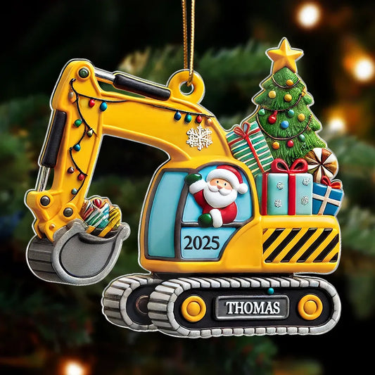 Personalized Christmas Excavator Construction Ornament | Gift For Boy, Son, Grandson