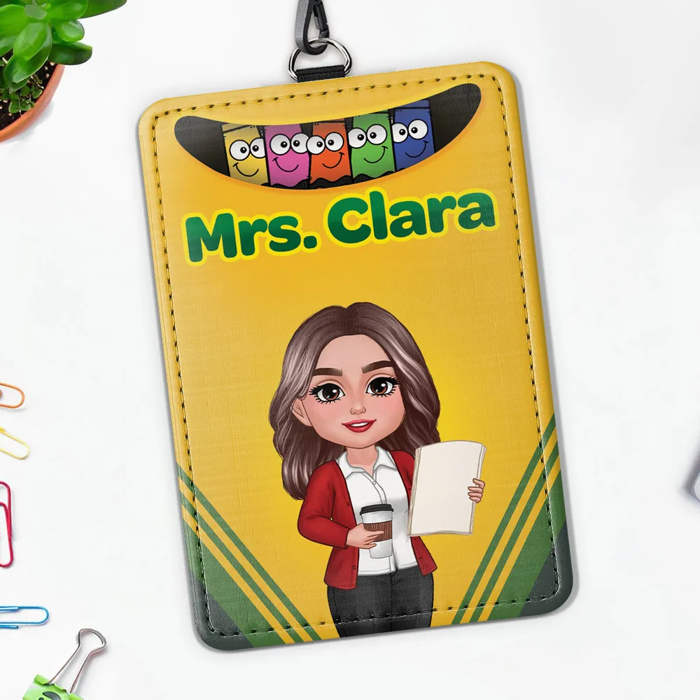 Crayon Box Themed Teacher Name Personalized ID Badge Holder, Back To School Gift