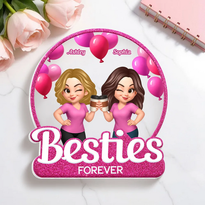 Besties Sisters Partners In Crime Pink Balloons Personalized Acrylic Block