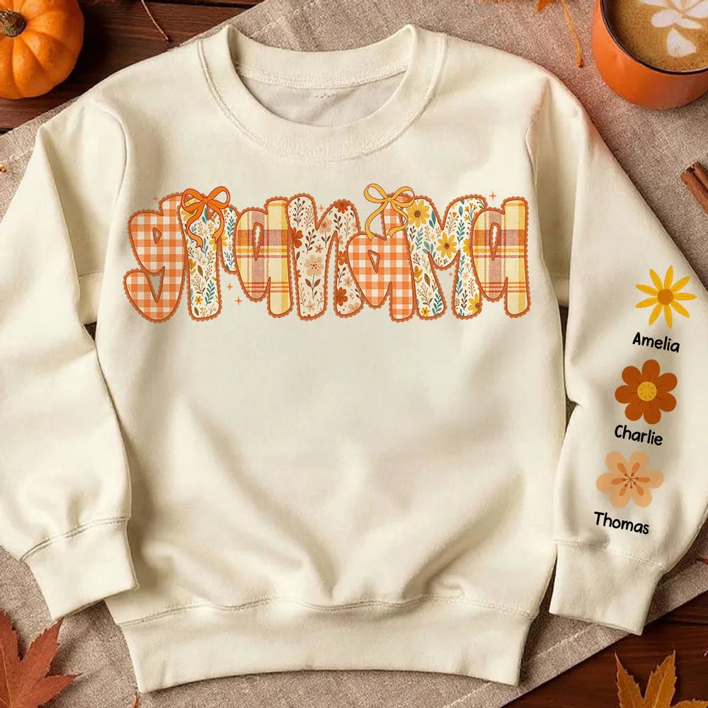 Preppy Retro Floral Fall Personalized Sweatshirt for Mom & Grandma – Fall Cozy Gift