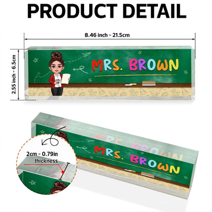 Teacher Green Board Pattern Personalized Acrylic Desk Name Plate, Back To School Gift For Teacher