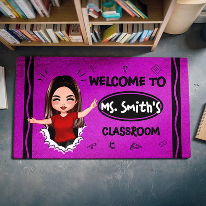 Welcome To My Class Happy Teacher Crayon Theme Personalized Doormat, Classroom Decor