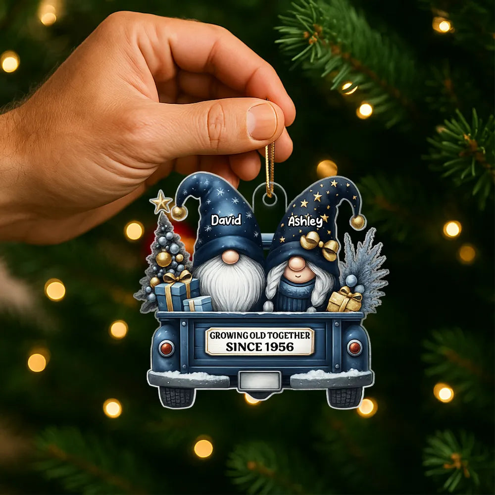 Gnome Couple Growing Old Together Personalized Acrylic Christmas Ornament, Gift for Couple, Christmas Keepsake