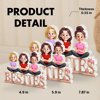 Besties Sisters Sitting On Text 3D Effect Personalized Acrylic Block Plaque